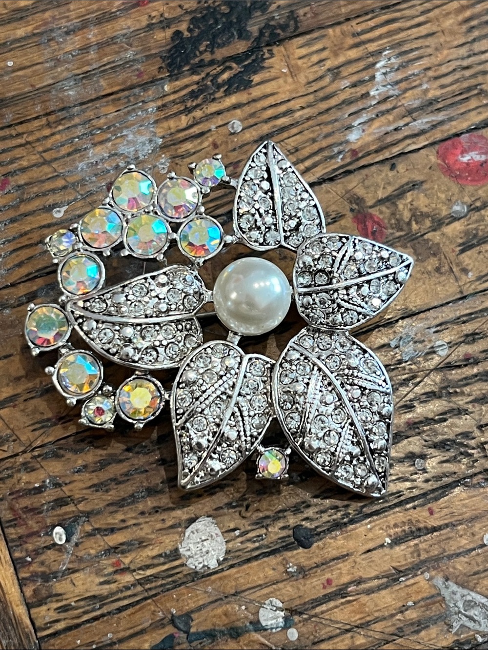 Wedding Silver Floral Pearl & Crystal Brooch - Women Jewelry